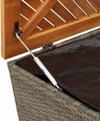 Modern Garden Storage Box Grey and Brown with PE Rattan and Acacia Wood for Outdoor Storage and Seating