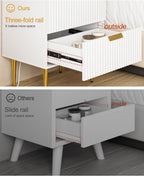 Nightstand with Charging Station, Bedside Table with Gold Frame,White Night Stand, End Table with 2Drawer, Mid Century Modern Bedside Table, Dresser for Bedroom,Living Room