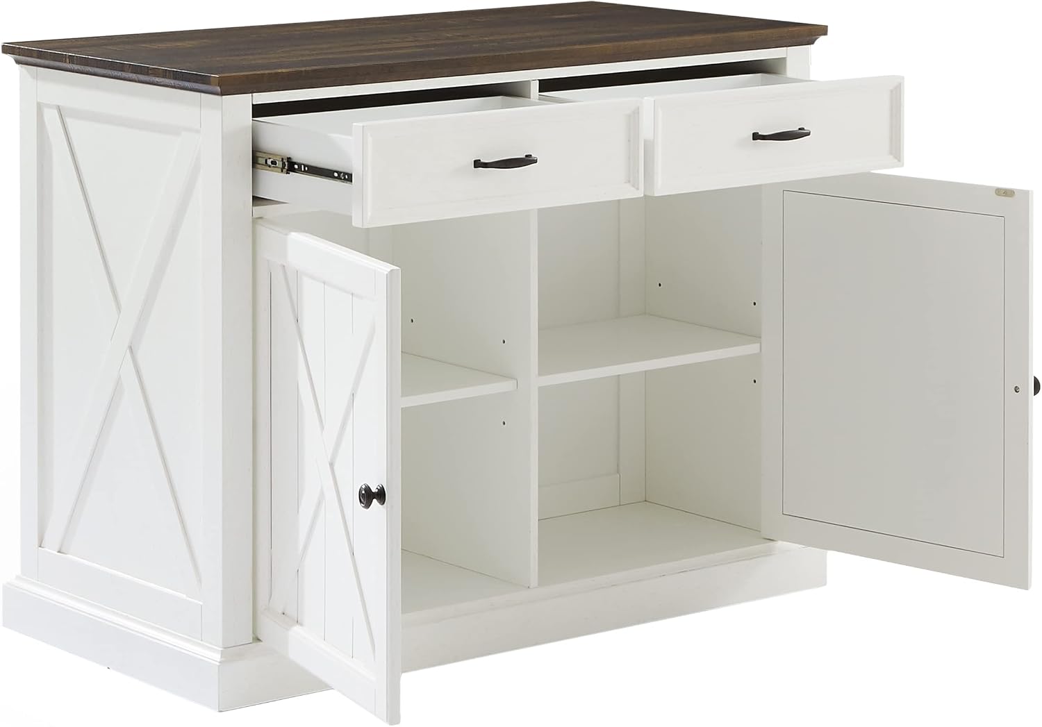 Crosley Furniture Clifton Kitchen Island with Storage Drawers and Shelves, Microwave Stand, Coffee Bar, Distressed White/Black