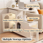 Swivel Trays Side Table with Storage, Mobile End Table on Lockable Wheels, Space-Saving Nightstand Coffee Table for Living Room, Bedroom(White,35.4x15.7x29.5in)