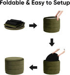 23" Round Velvet Storage Ottoman with Reversible Lid, Soft Padded Footrest and Hidden Storage, Large Upholstere Tray Top Ottoman Footstool for Living Room, Bedroom, Entryway, Olive Grreen