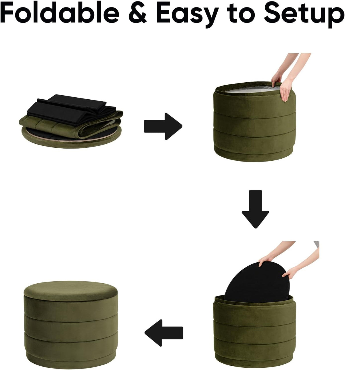23" Round Velvet Storage Ottoman with Reversible Lid, Soft Padded Footrest and Hidden Storage, Large Upholstere Tray Top Ottoman Footstool for Living Room, Bedroom, Entryway, Olive Grreen