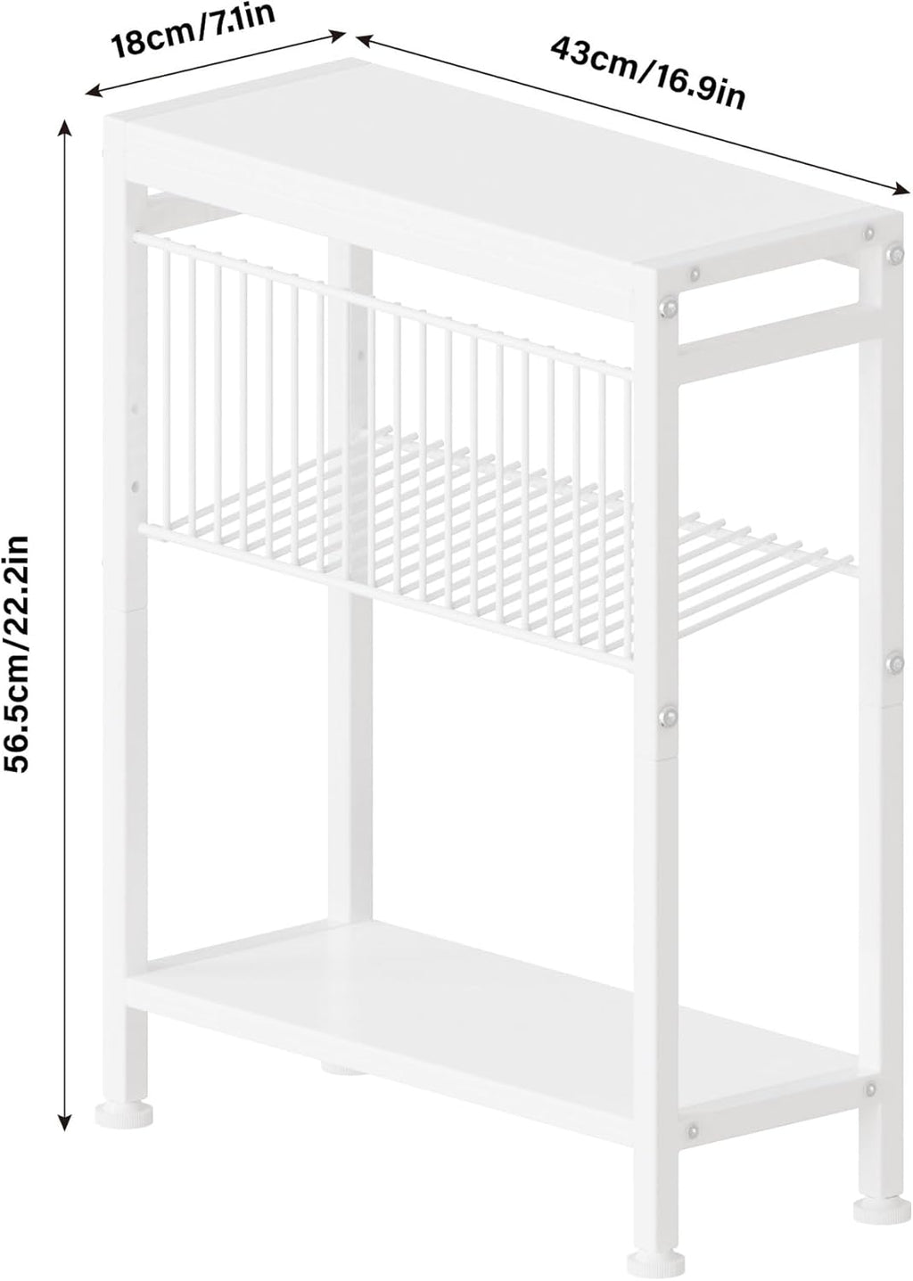 Side Table for Small Spaces, Narrow End Table with Magazine Holder, 2 in 1 Design Slim Side Table, Skinny Nightstand for Living Room Bedroom, Thin Side Magazine Table, White
