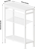 Side Table for Small Spaces, Narrow End Table with Magazine Holder, 2 in 1 Design Slim Side Table, Skinny Nightstand for Living Room Bedroom, Thin Side Magazine Table, White