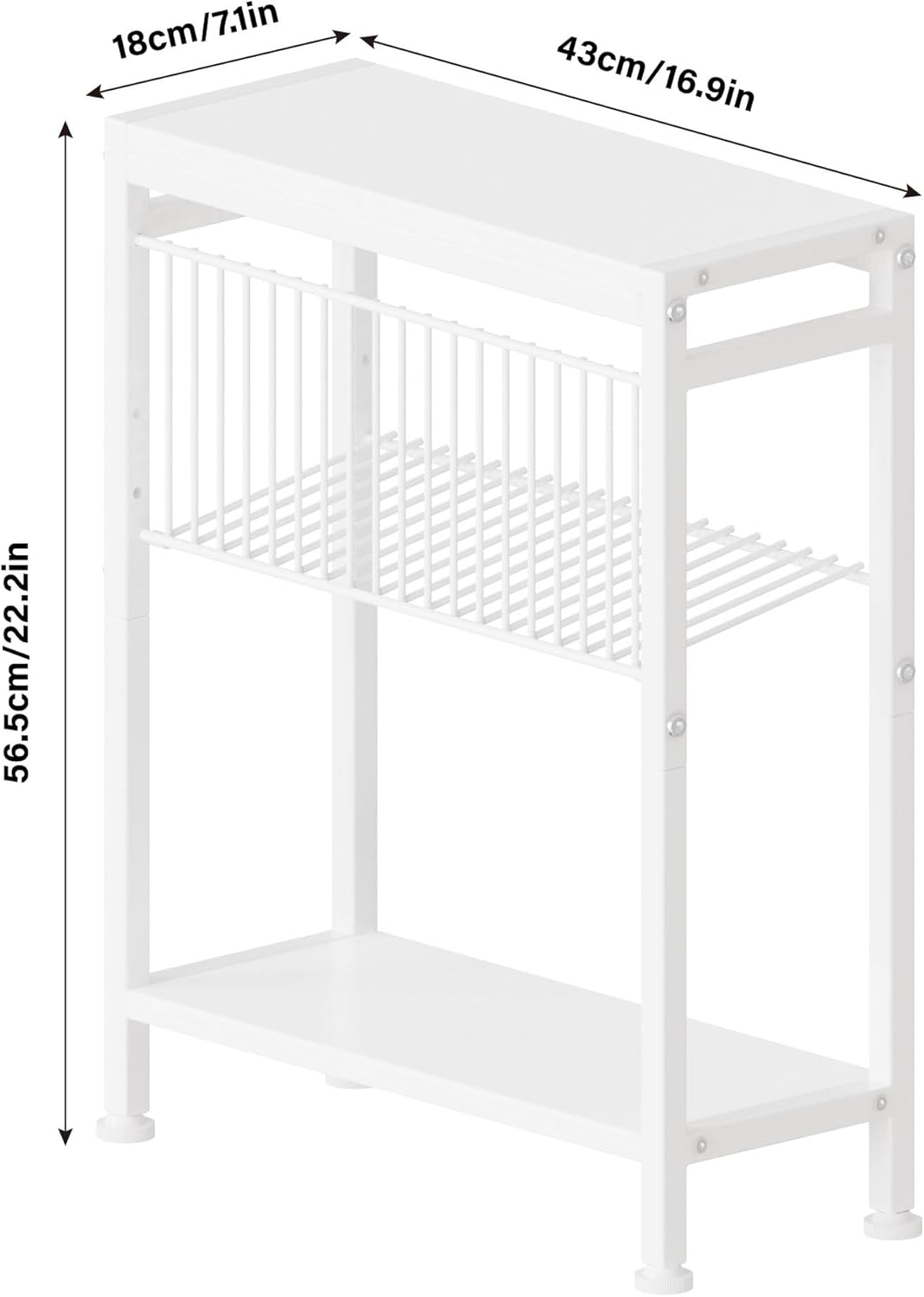 Side Table for Small Spaces, Narrow End Table with Magazine Holder, 2 in 1 Design Slim Side Table, Skinny Nightstand for Living Room Bedroom, Thin Side Magazine Table, White