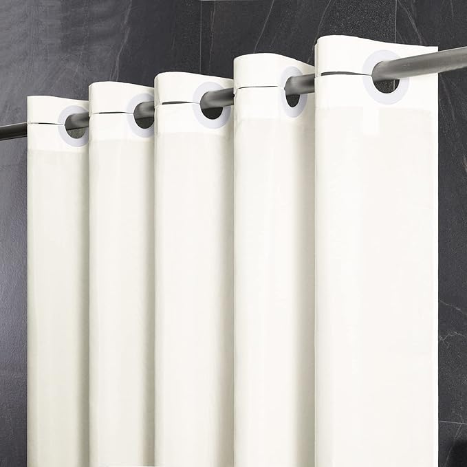 Furlinic No Hook Stall Shower Curtain 36 x 72 Inch,Small Narrow Fabric Waterproof Bathroom Curtain,Modern Hotel Style with 4 Plastic Grommets,Machine Washable,Beige