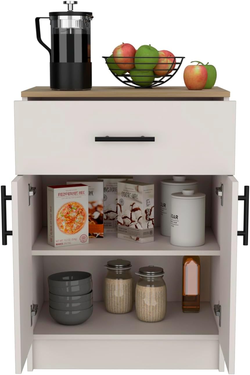Multistorage Pantry Cabinet, One Drawer, Two Interior Shelves Ivory - Natural Oak
