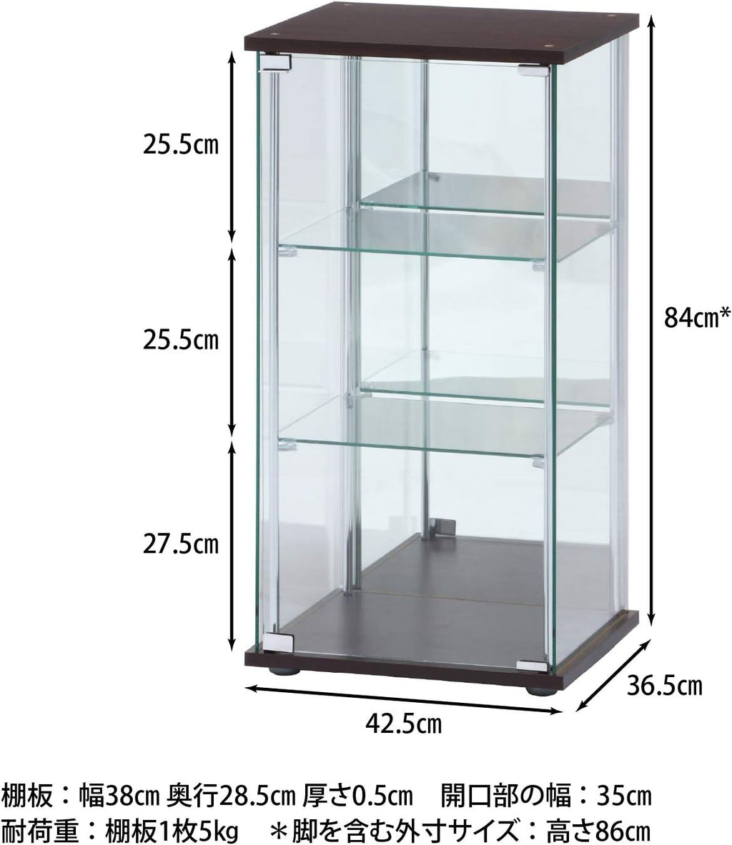 Fuji Boeki 97336 Collection Case, Figure Case, 3 Tiers, Width 16.7 x Depth 14.4 x Height 33.9 inches (42.5 x 36.5 x 86 cm), Brown, Tempered Glass, Rear Mirror, Assembly Required