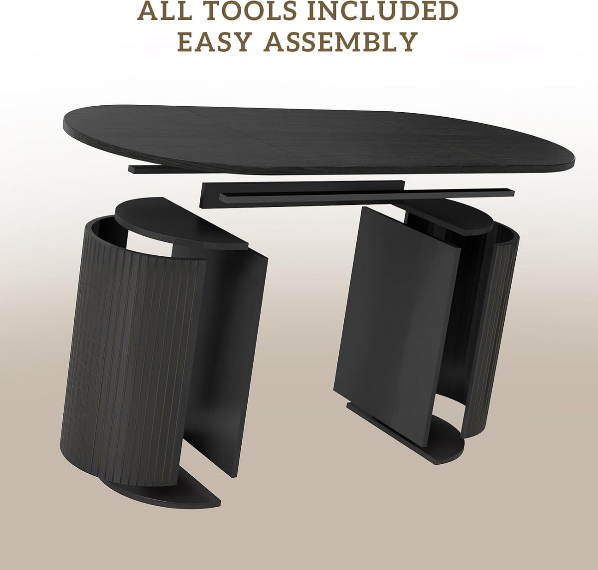 70.8" Oval Dining Table for 4-6 Persons, Fluted Pedestal Base Mid Century Wood Veneer Kitchen Table with Curved Edges for Dining Room, Apartment, Small Spaces, Black