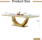 94" White Dining Table for 6-10, Modern Rectangular Kitchen Table with Faux Marble Table Top and Double U-Shaped Gold Stainless Steel Base, Large Long Dinner Table for Kitchen Dining Room