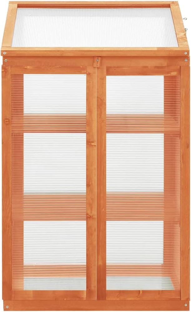 Wooden Garden Greenhouse，Wood Raised Plants Bed Raised Flower Planter Box, Garden Wood Cold Frame Greenhouse Flower Planter, Brown 23.6"x17.7"x39.4" Firwood,-680
