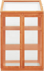 Wooden Garden Greenhouse，Wood Raised Plants Bed Raised Flower Planter Box, Garden Wood Cold Frame Greenhouse Flower Planter, Brown 23.6"x17.7"x39.4" Firwood,-680