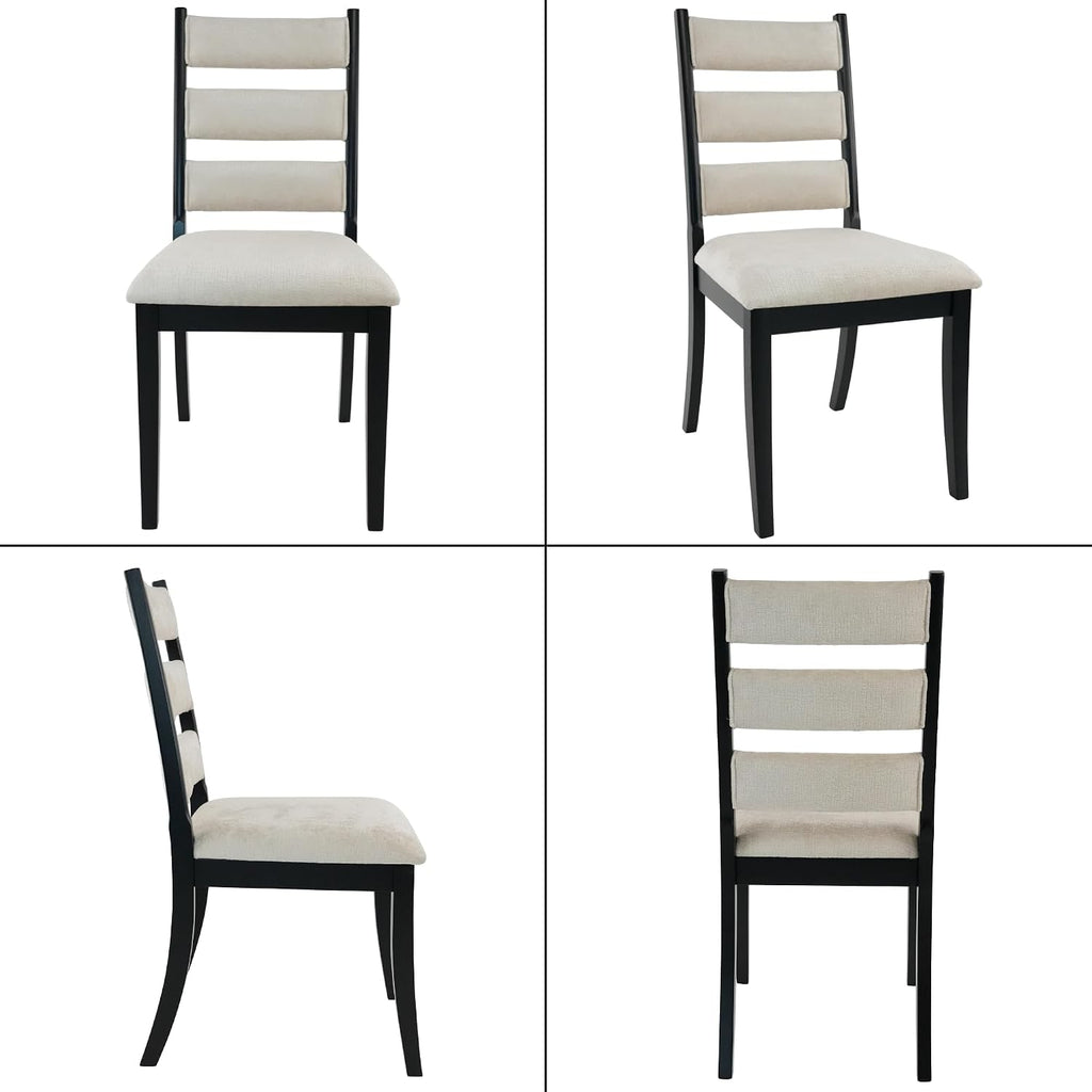 Dining Chairs Set of 2 Farmhouse Kitchen Chairs with Upholstered Cushion Back and Seat Ladder Back Side Chairs for Dining Room Living Room Restaurant(Black Frame, Chenille Beige)