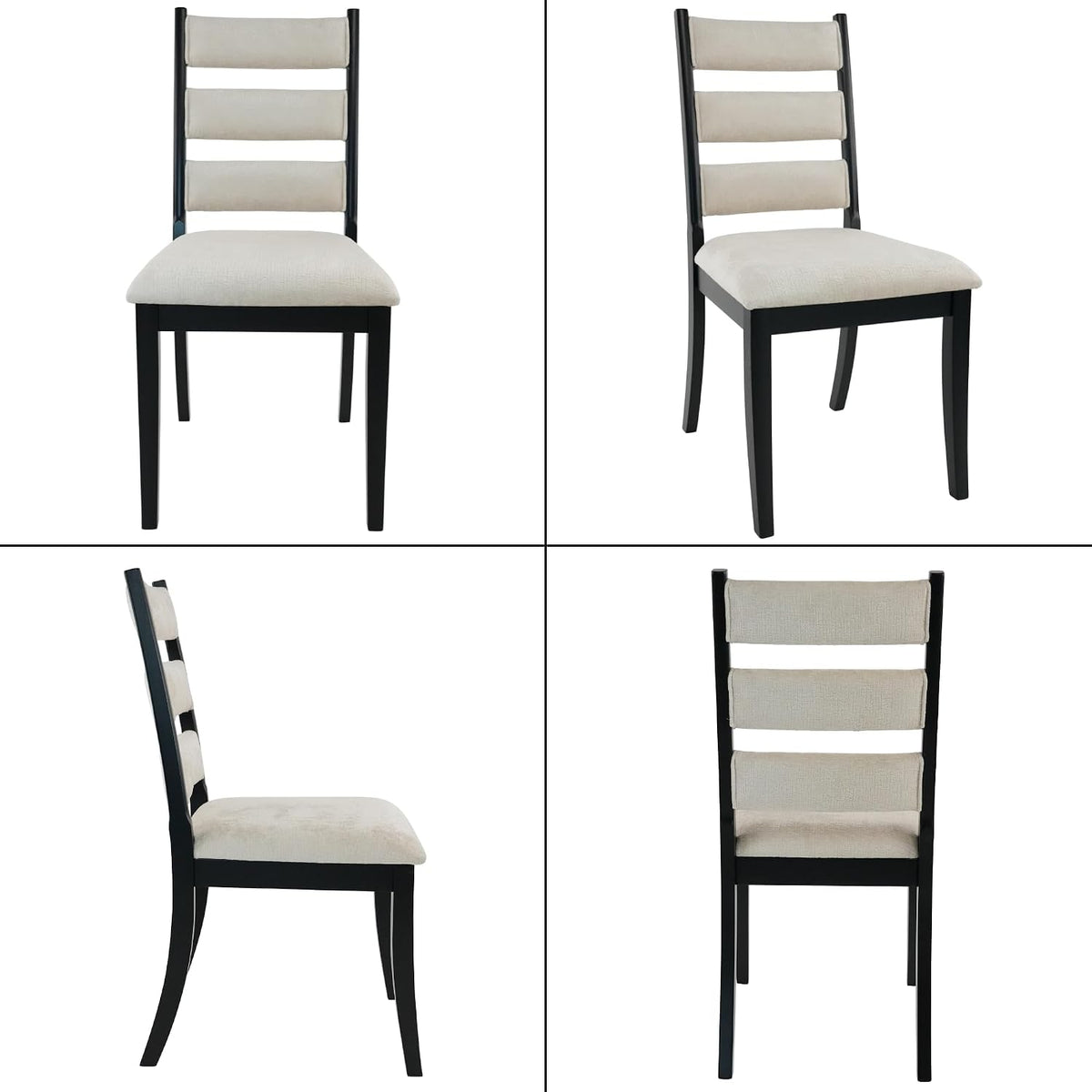 Dining Chairs Set of 2 Farmhouse Kitchen Chairs with Upholstered Cushion Back and Seat Ladder Back Side Chairs for Dining Room Living Room Restaurant(Black Frame, Chenille Beige)