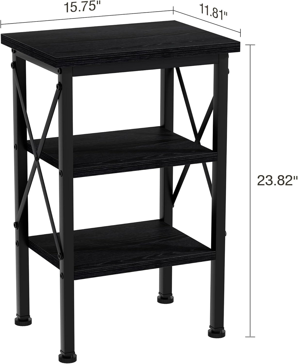 VECELO End Side Table Night Stand,X-Design with Storage Shelf for Bedroom,Living Room,Black