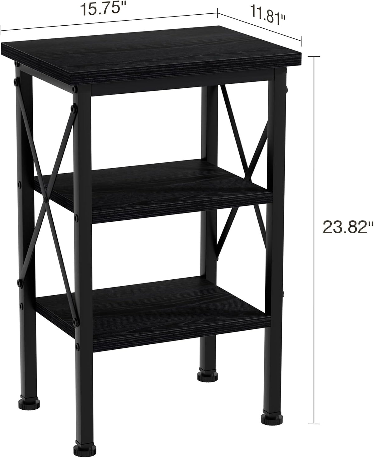VECELO End Side Table Night Stand,X-Design with Storage Shelf for Bedroom,Living Room,Black