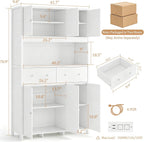 Garvee 71" H Pantry Cabinet with Charging Station, Tall Kitchen Pantry Storage Cabinet with Countertop, Modern Kitchen Hutch with Storage Drawers for Living Room, Dining Room, White