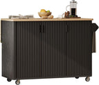 Rolling Kitchen Island with Drop Leaf Height-Adjustable Shelves, Kitchen Island Black with Wheels Towel Rack， for Kitchen, Dining Room, Black