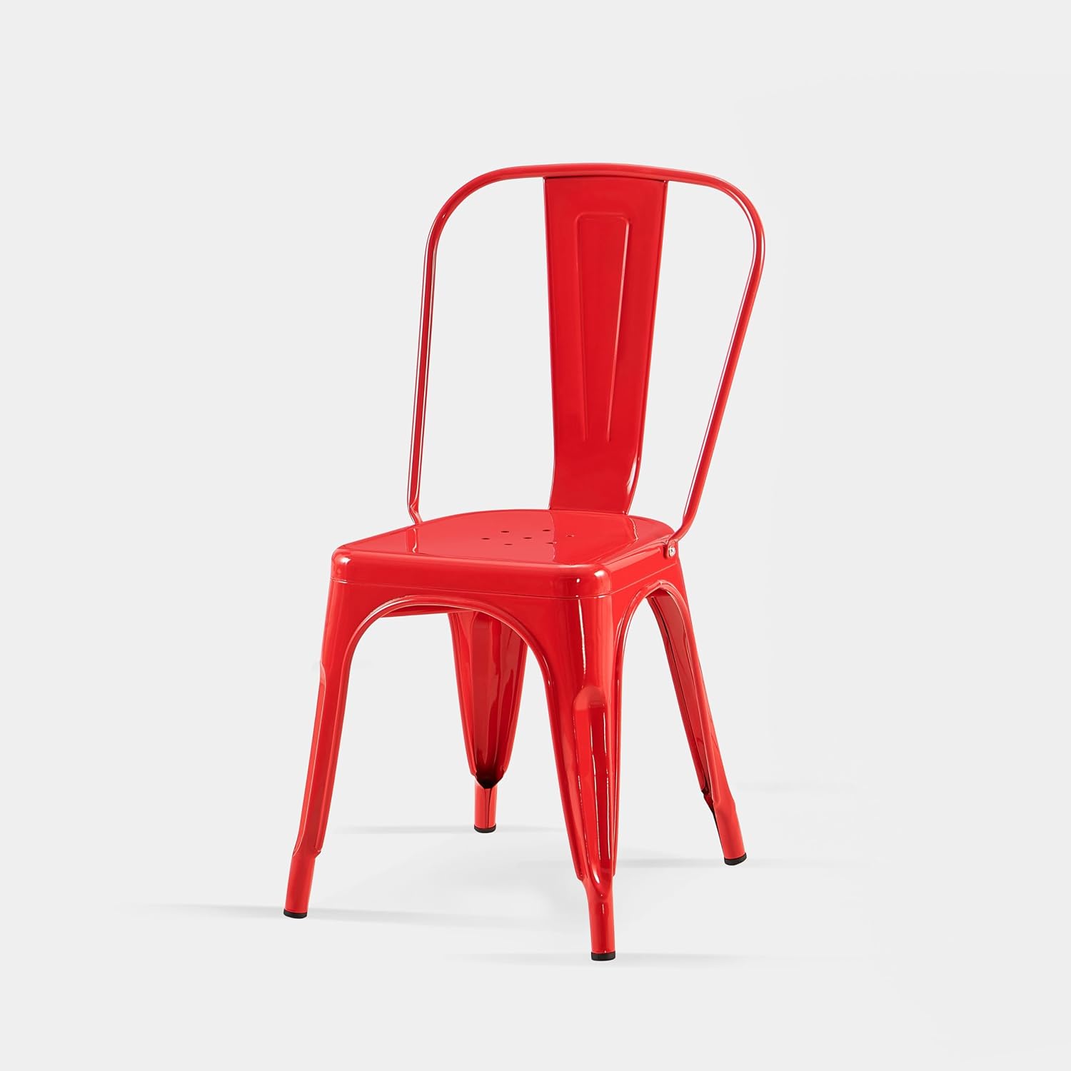 AC Pacific 18 Inch Seat Height Industrial Metal Dining Chairs, Stackable Kitchen or Bar Seat, Durable Modern Design, Versatile Accent Furniture, Set of 2, Red
