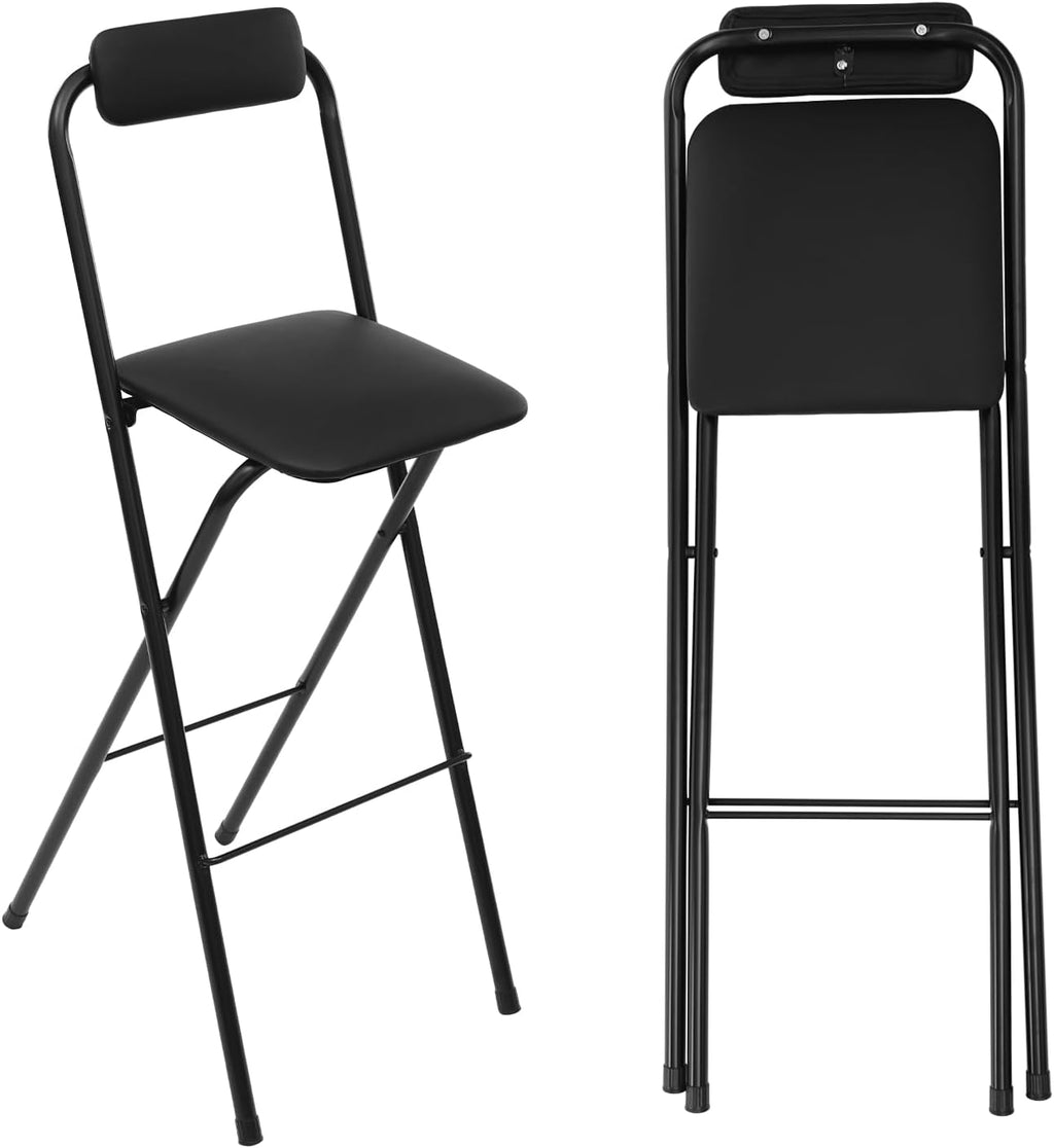 1PCS Folding Bar Stool with Back, 29inch Seat Height Collapsible Bar Stool, Counter Metal Bar Stools 275lbs Capacity, Portable Black Chairs with Footrest, Padded Portable Stools for Home