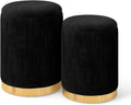 GOFLAME Round Velvet Storage Ottoman Set of 2, Upholstered Footrest with Gold Hoop, Vanity Stool Chair, Stackable Footstool for Living Room, Bedroom, Black & Golden