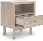 Signature Design by Ashley Birkmore Nightstand Bedside Charging Station with USB Port, Engineered Wood and Decorative Laminate, Youth Bedroom Bedside Table, Tan