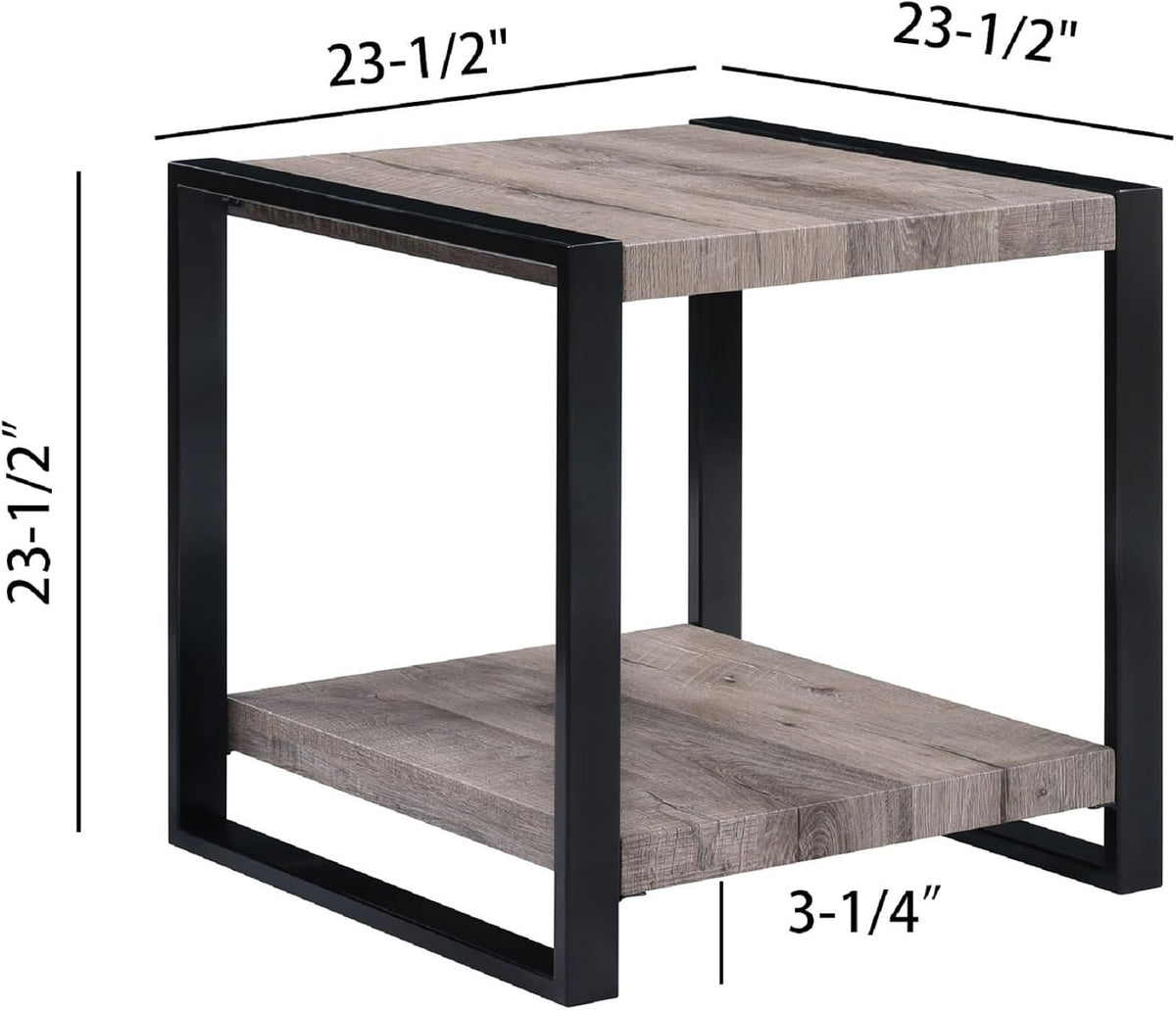 Brown/Gray Finish End Table, Small Side Table for Couch, Bedside Table for Small Space, Living Room, Easy Assembly, Wood 23.5"x23.5"x23.5"