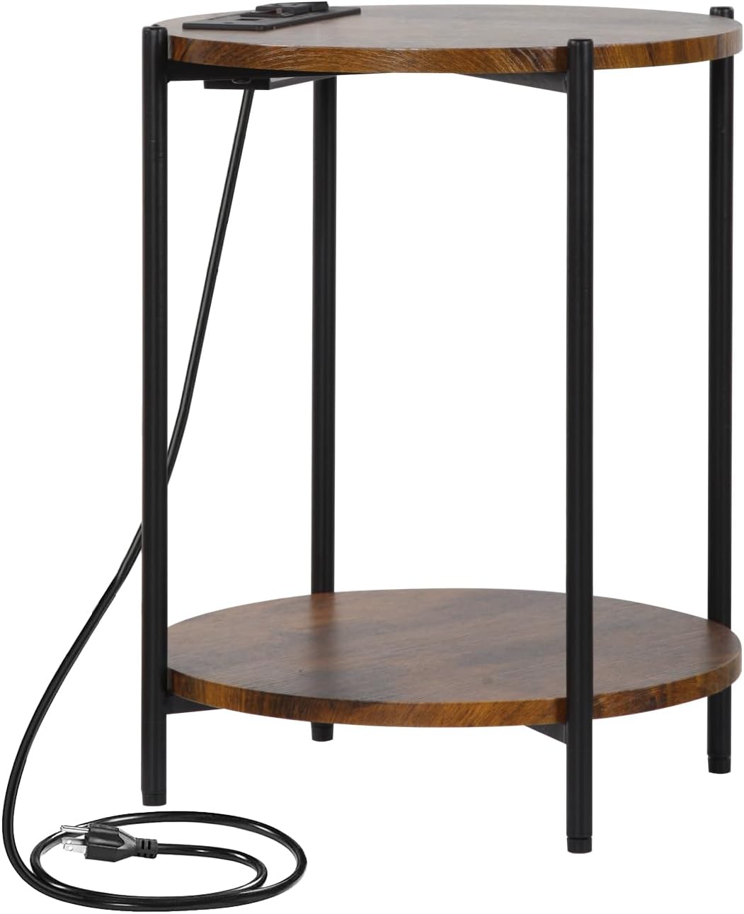Gawicpy 2 Tier Round Side Table, Folding End Tables Coffee Table Simplistic Sofa Table Waterproof Removable Tray Table Indoor Outdoor Accent Table for Living Room Bedroom (Brown, 1pcs)