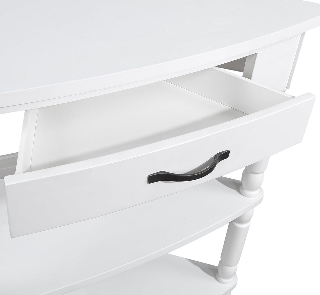 Small Triangle Corner Table Wood Corner Side Tables with Drawer & 2 Open Shelves 3 Tier End Corner Table with Solid Wood Legs for Small Spaces Living Room - Milk White