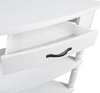 Small Triangle Corner Table Wood Corner Side Tables with Drawer & 2 Open Shelves 3 Tier End Corner Table with Solid Wood Legs for Small Spaces Living Room - Milk White