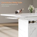 Extendable Dining Room Table for 4-6, 47-63 Inch Faux Marble Extendable Dining Table, Modern Expandable Rectangle Kitchen Dining Table with Storage for Kitchen Living Room