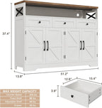51" Farmhouse Buffet Sideboard Cabinet with Storage, White Kitchen Storage Pantry Cabinet with Drawers, Wood Cupboard Hutch, Coffee Bar Station Table for Kitchen, Living Room, Dining Room