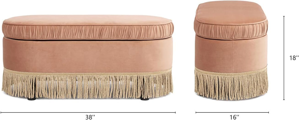 Jennifer Taylor Home Celeste 38" Oval Storage Bench Ottoman, Peach Orange Velvet