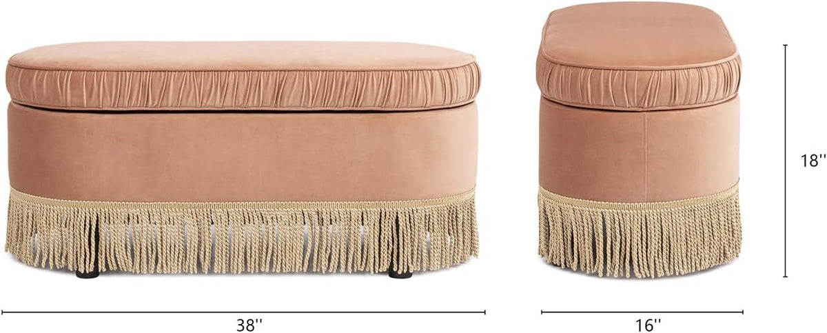 Jennifer Taylor Home Celeste 38" Oval Storage Bench Ottoman, Peach Orange Velvet