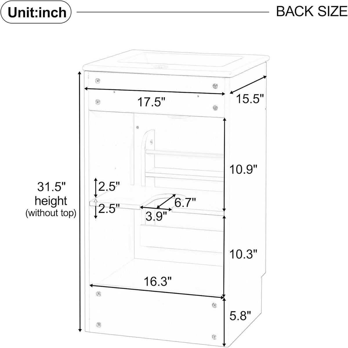 JIVOIT 18" Bathroom Vanity with Ceramic Sink, Vanity Cabinet with Door Shelf& Storage Rack & Adjustable Shelf, Soft Closing Door, Single Vanity Set for Small Bathroom