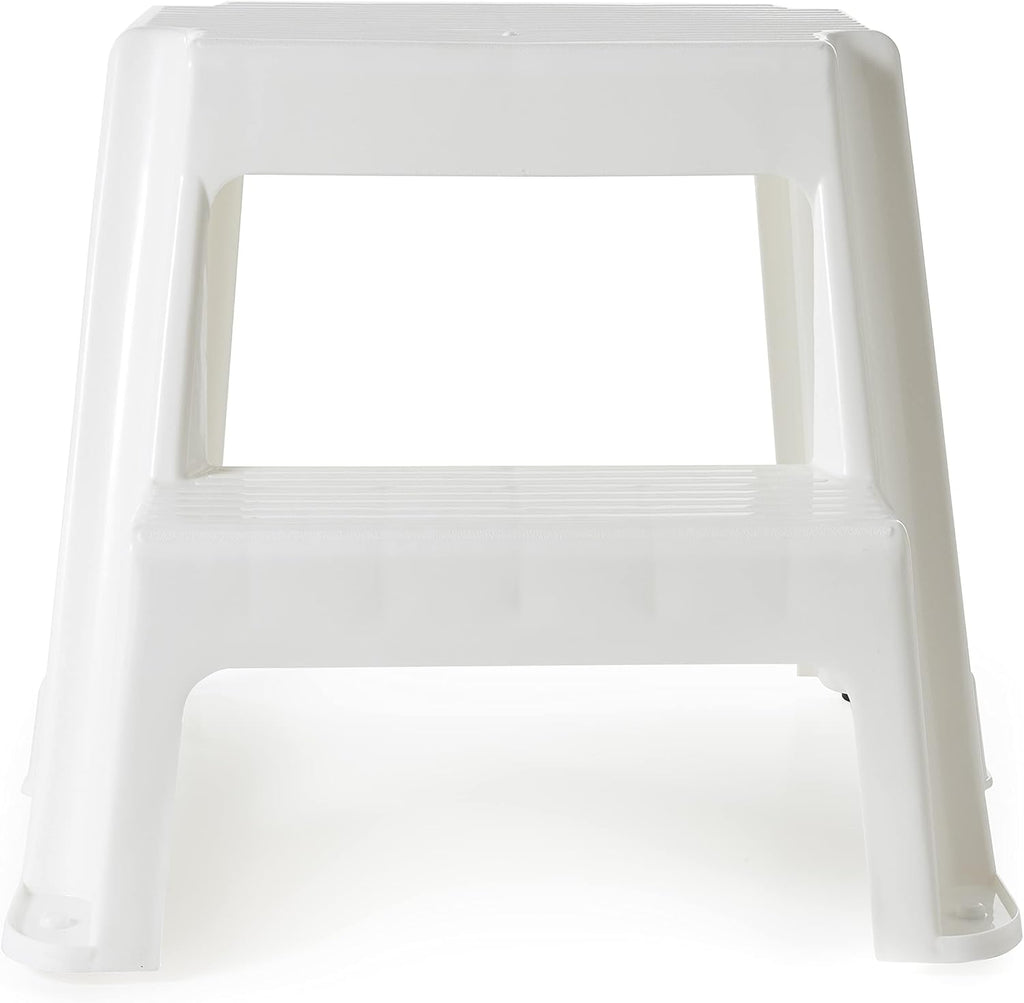Gracious Living 2-Step Plastic Stool, 300 Lb Capacity, White | Portable Step Stool for Dorm, Home, Classroom & Office, 18"L x 18.75"W x 16"H