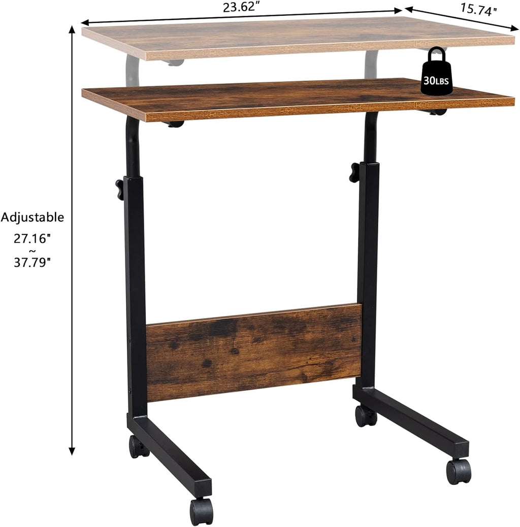 End Table,Mobile Side Table, Mobile Laptop Desk Cart, Adjustable Over Bed Table with Wheels for Sofa, Couch Deak for Sofa Laptop Coffee Snack, for Living room Bedroom, 23.62 x 15.74 x 27.16-37.79 in