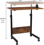End Table,Mobile Side Table, Mobile Laptop Desk Cart, Adjustable Over Bed Table with Wheels for Sofa, Couch Deak for Sofa Laptop Coffee Snack, for Living room Bedroom, 23.62 x 15.74 x 27.16-37.79 in