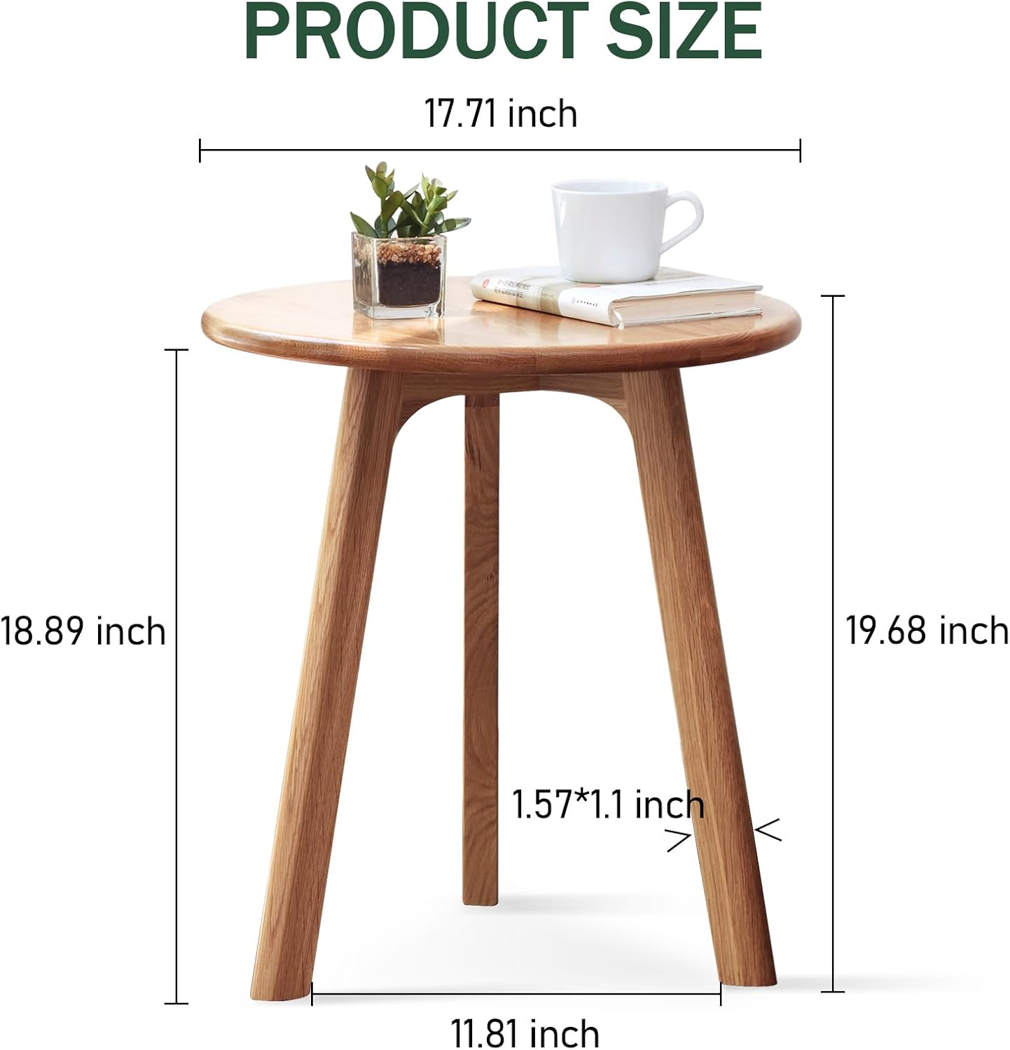Solid Beech Oak Wood Side Table - Compact End Table with Detachable Cloth Pocket - Modern Small Nightstand with Storage Holder for Living Room, Bedroom (Oak, Natural)