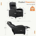 Sweetcrispy Recliner Chair PU Leather Recliner Sofa No Massage, Home Theater Seating with Lumbar Support, Adjustable Push Back Overstuffed High-Density Sponge Reclining for Living Room, Black