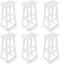 Outdoor Bar Stools Set of 6, 29 Inch All-Weather HDPE Bar Height Chairs, 500lbs Heavy Duty Patio Stools with Saddle Seat for Pub Table, Deck, Backyard(White, 6 Pcs 29")