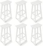 Outdoor Bar Stools Set of 6, 29 Inch All-Weather HDPE Bar Height Chairs, 500lbs Heavy Duty Patio Stools with Saddle Seat for Pub Table, Deck, Backyard(White, 6 Pcs 29")
