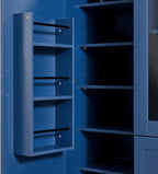 VilroCaz Wood Large Kitchen Pantry with 6 Doors, 53.2''Lx17.7''W Storage Cabinet Cupboard with Drawers, Adjustable Shelves, Pull-Out Trays and Wine Rack for Dining Room (Blue-4.19)