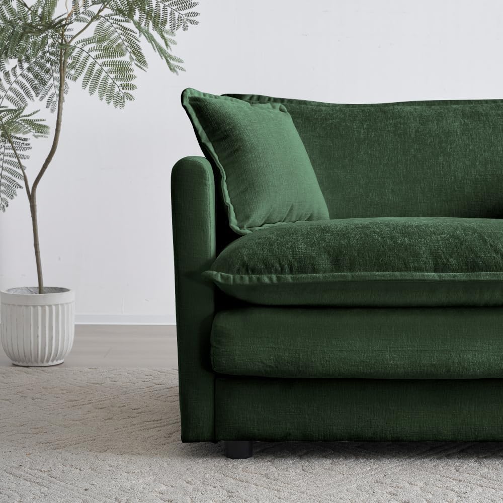Chenille Ottoman Footrest for 2, 3, and 4 Seater Sofas, Green (Green + Chenille + 1 Seat-1)