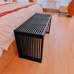 Versatile Wooden Slatted Bench - Sleek Modern Design for Dining, Entryway, Bedroom - Indoor Use with Storage Capability for Home, Kitchen, Bathroom & Beyond (Black)