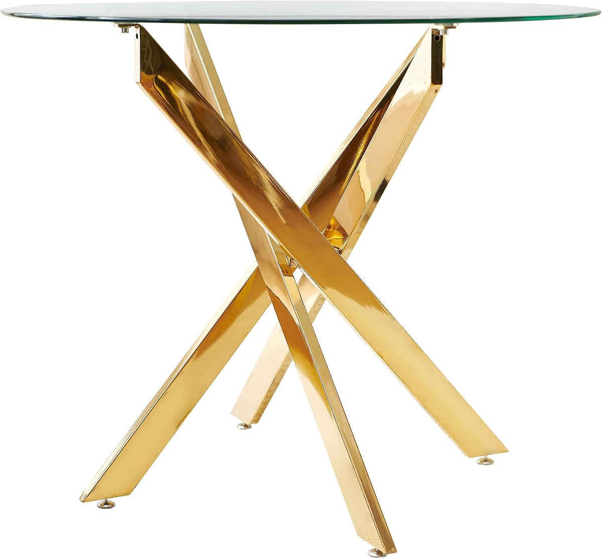Aoowow Round Dining Table with Glass Top, 35.4” Modern Kitchen Table for 4, Small Glass Circle Dinner Table with Metal Legs for Dining Room, Golden