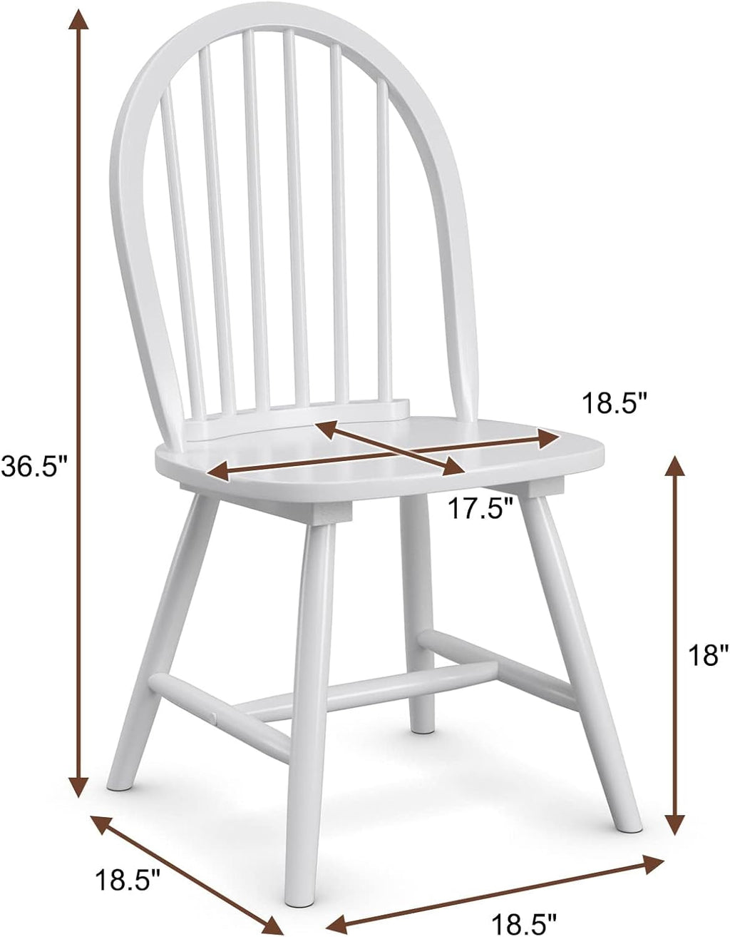 COSTWAY Windsor Dining Chairs Set of 2, Mid-Century Modern Wood Chairs w/Spindle Back & Reinforced H-Shaped Legs, Farmhouse Armless Kitchen Chair for Living Dining Room, Restaurant (White)