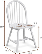 COSTWAY Windsor Dining Chairs Set of 2, Mid-Century Modern Wood Chairs w/Spindle Back & Reinforced H-Shaped Legs, Farmhouse Armless Kitchen Chair for Living Dining Room, Restaurant (White)