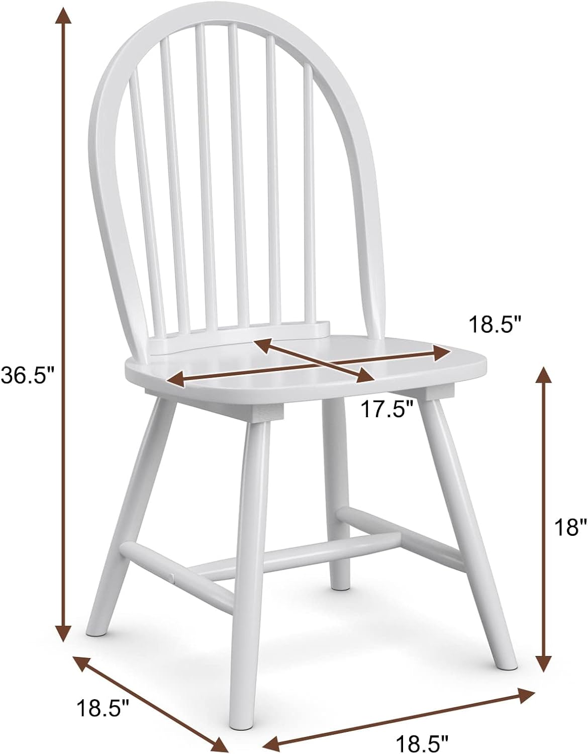 COSTWAY Windsor Dining Chairs Set of 2, Mid-Century Modern Wood Chairs w/Spindle Back & Reinforced H-Shaped Legs, Farmhouse Armless Kitchen Chair for Living Dining Room, Restaurant (White)