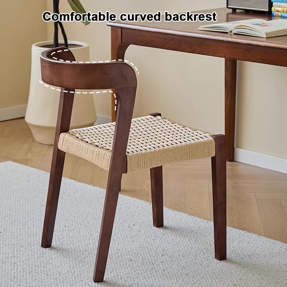 Etlegor Farmhouse Rattan Dining Chairs, Mid Century Wood Kitchen Chairs with Comfortable Woven Seat for Kitchen, Restaurant, Office, Tea Room(Walnut)